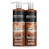 John Frieda Brilliant Brunette Vorteils-Set - Shampoo & Conditioner - 2 x 500 ml Special Size - Mit Pumpspender-Aufsatz - Mit Süßmandeln